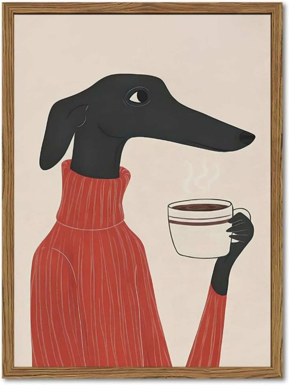 Whimsical Black Dog Wall Art - Quirky Dachshund Kitchen Decor, Framed Canvas